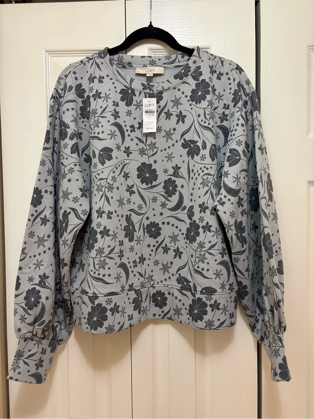 LOFT Gray Floral Crewneck Sweatshirt
